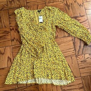 AFRM brand new gold leopard print long sleeve mini dress with Key hole
